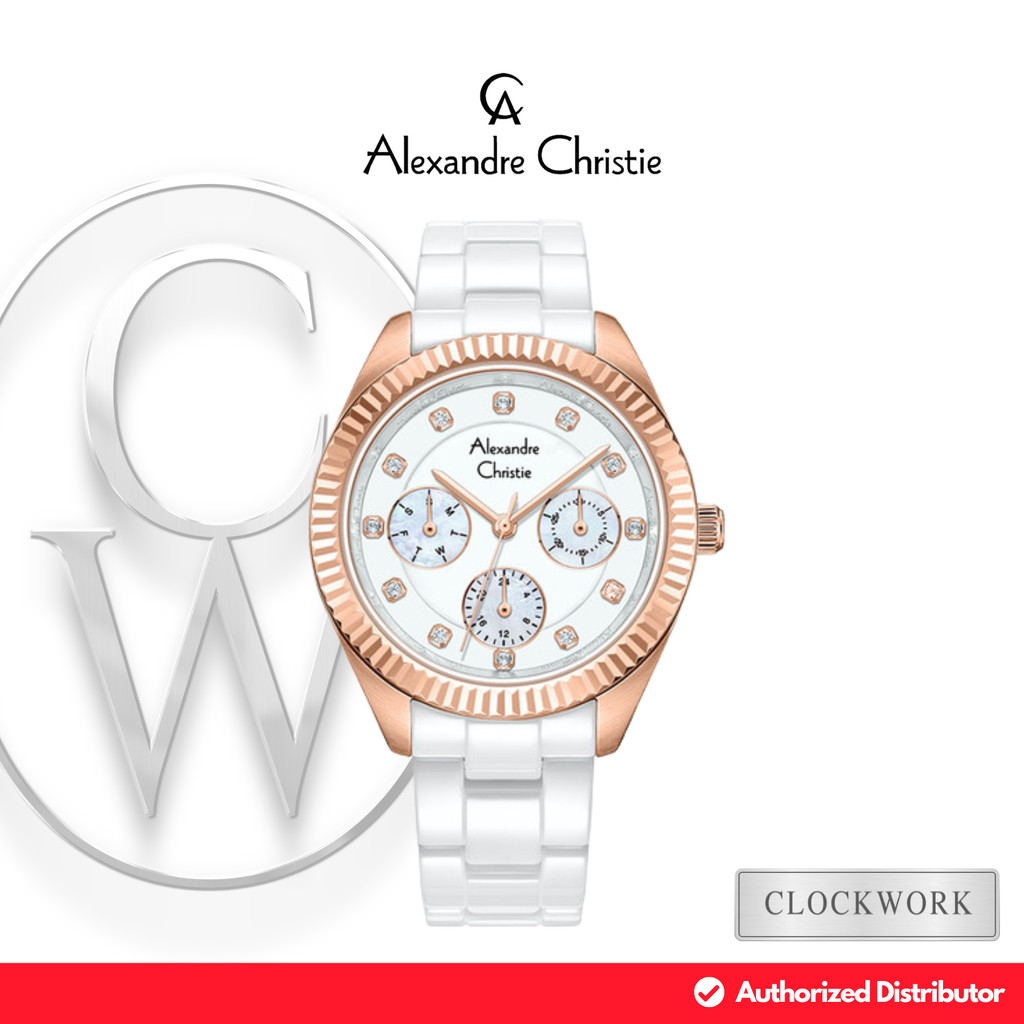 Jam Tangan Wanita Alexandre Christie Multifungsi AC 2B19 BFBRGSL Keramik Sporty Minimalis Rosegold P