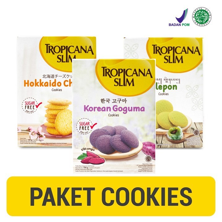 

Paket Cookies 3 Rasa - Tropicana Slim Klepon Cookies, Hokkaido, dan Korean Goguma Cookies - Snack Biskuit Diet Rendah Kalori