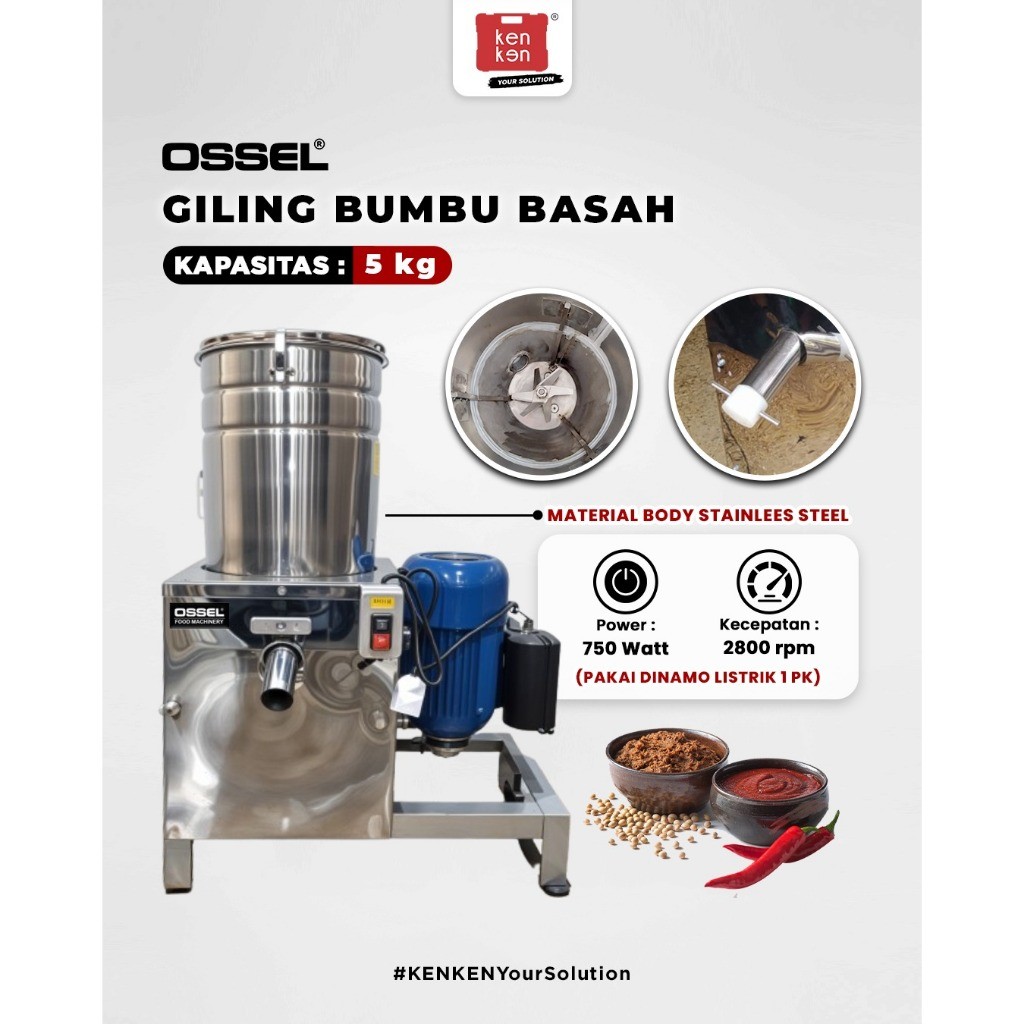 OSSEL Mesin Giling Bumbu Basah Gilingan Bumbu Basah 5 Kg Stainless Steel