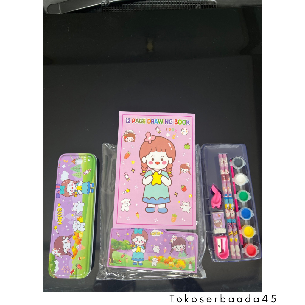 

Grosir 1 Lusin Isi 12pcs Stationery Set 8in1 Buku gambar mewarnai travel Pocket coloring book cat 2in1