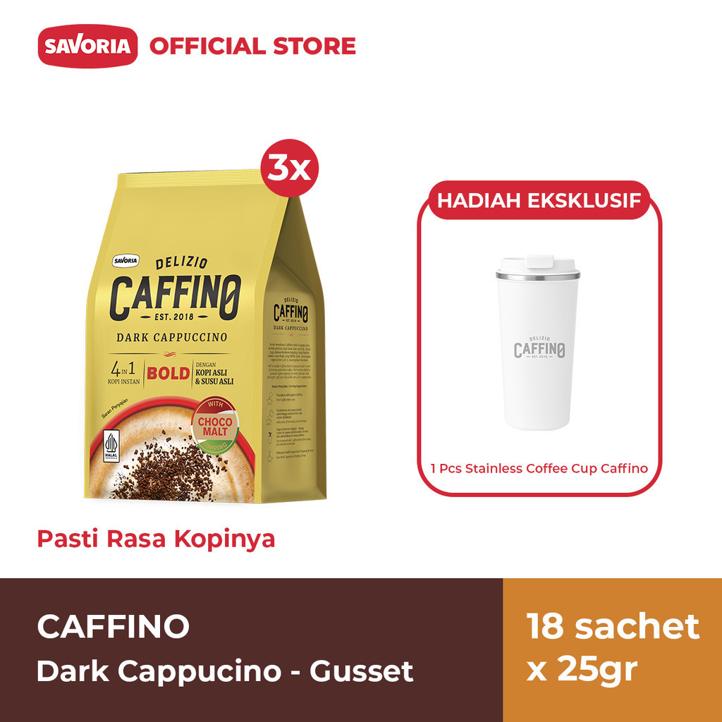 

Caffino Dark Cappucino Gusset - 18 Sachet x 25gr + Stainless Coffee Cup