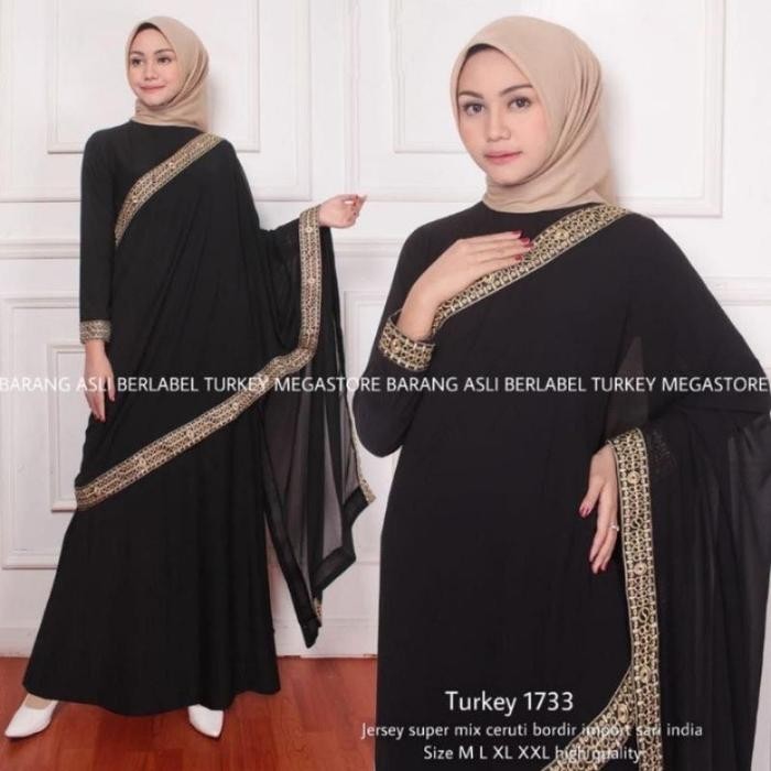 GAMIS ABAYA TURKEY HITAM SARI INDIA BORDIR COKLAT DAN FULL HITAM - Bordir Coklat, XL