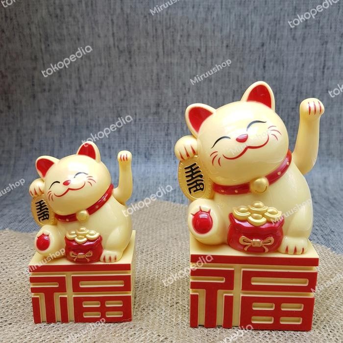 Patung kucing hoki maneki neko lucky cat dengan baterai - Kecil MLY11008