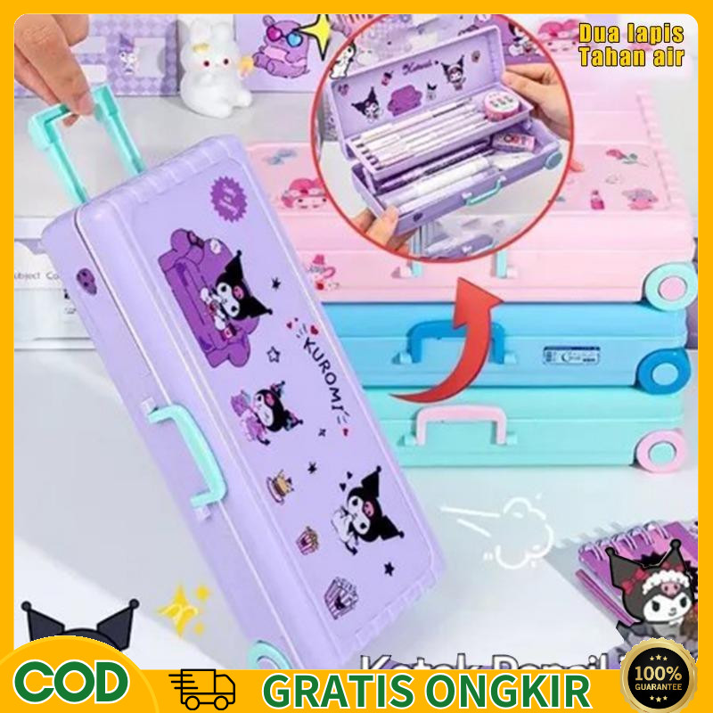 

【COD】（2D+3D Stiker）Sanrio DIY Kotak Alat Tulis Bentuk Bagasi Kreatif Portabel Kapasitas Besar Cute Girl Heart 3D Pencil Bag