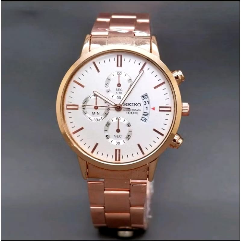 Jam tangan fashion pria seiko chrono tanggal rantai
