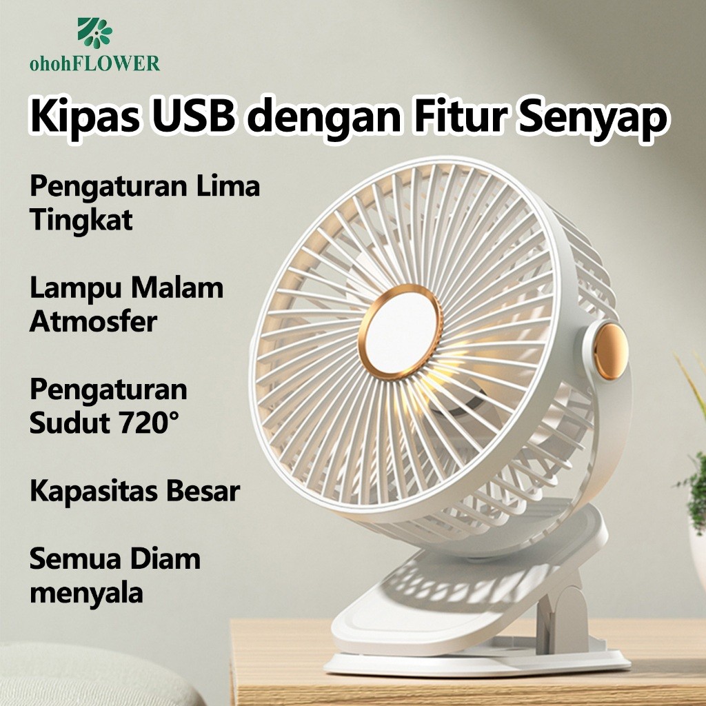 [COD]Fan Kipas Angin Kecil 18000 MAh Multifungsi Mini Klip Lampu Malam 2IN1 Multifungsi Desktop Baru