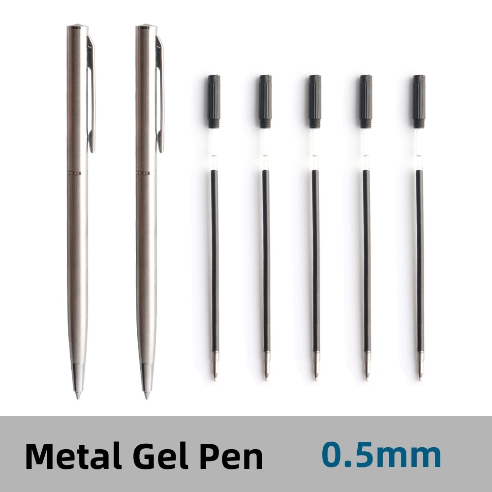 

Metal Gel Pen Stainless Steel Material Rotate Gel Pens Ink Colors Black Blue Writing Point 0.5mm For Sool Office Stationery