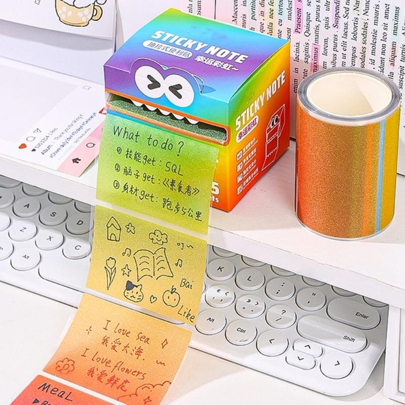 

J6BC 105 Sheets Pearlescent Sticky Note Pull Out Sticky Notes Memo Pad For Writing