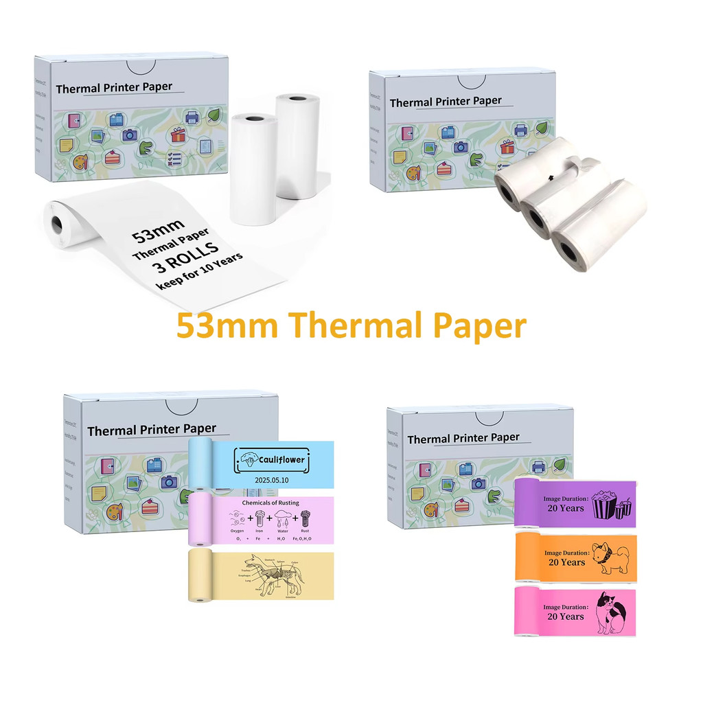 

3 Rolls Thermal Paper for T02 Mini Printer, 53mm 2" Size M832 Thermal Paper, For T02 M832 M833 M834 width 53mm Portable Printer