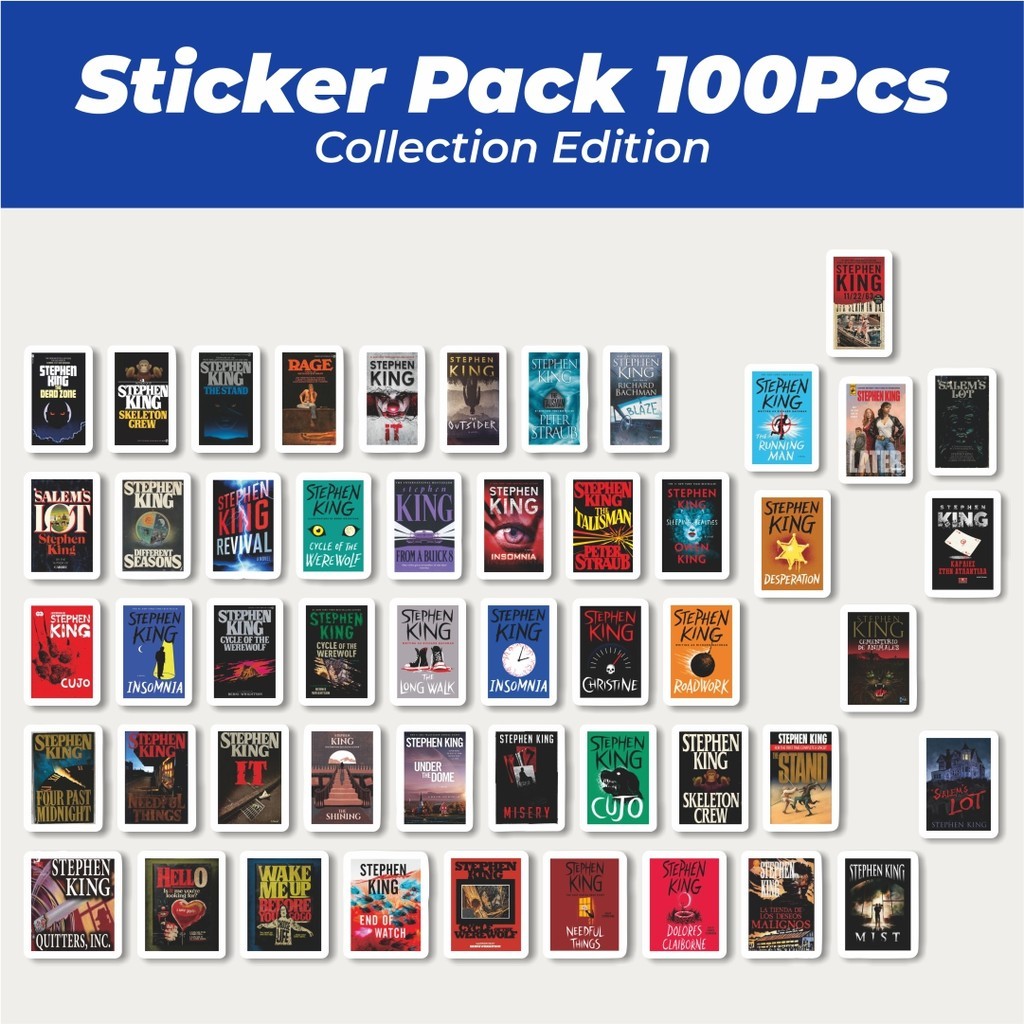 

Hot Stiker Cover Novel Stephen Edwin King Lucu Anti Air Stikers Berperekat Waterproof Sticker Decal Buat Motor Helm Buku Journal Koper Casing HP Laptop Botol Minum