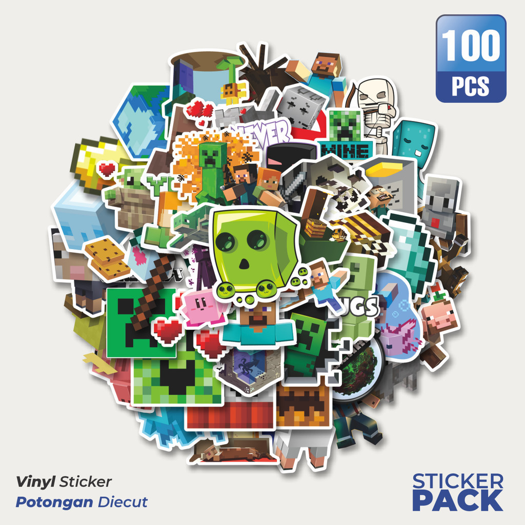 

MURAH 100 PCS Stiker Kartun Minecraft Stiker Waterproof Aesthetic- Untuk Laptop, Motor, dan Helm - Paper Stationery Pack