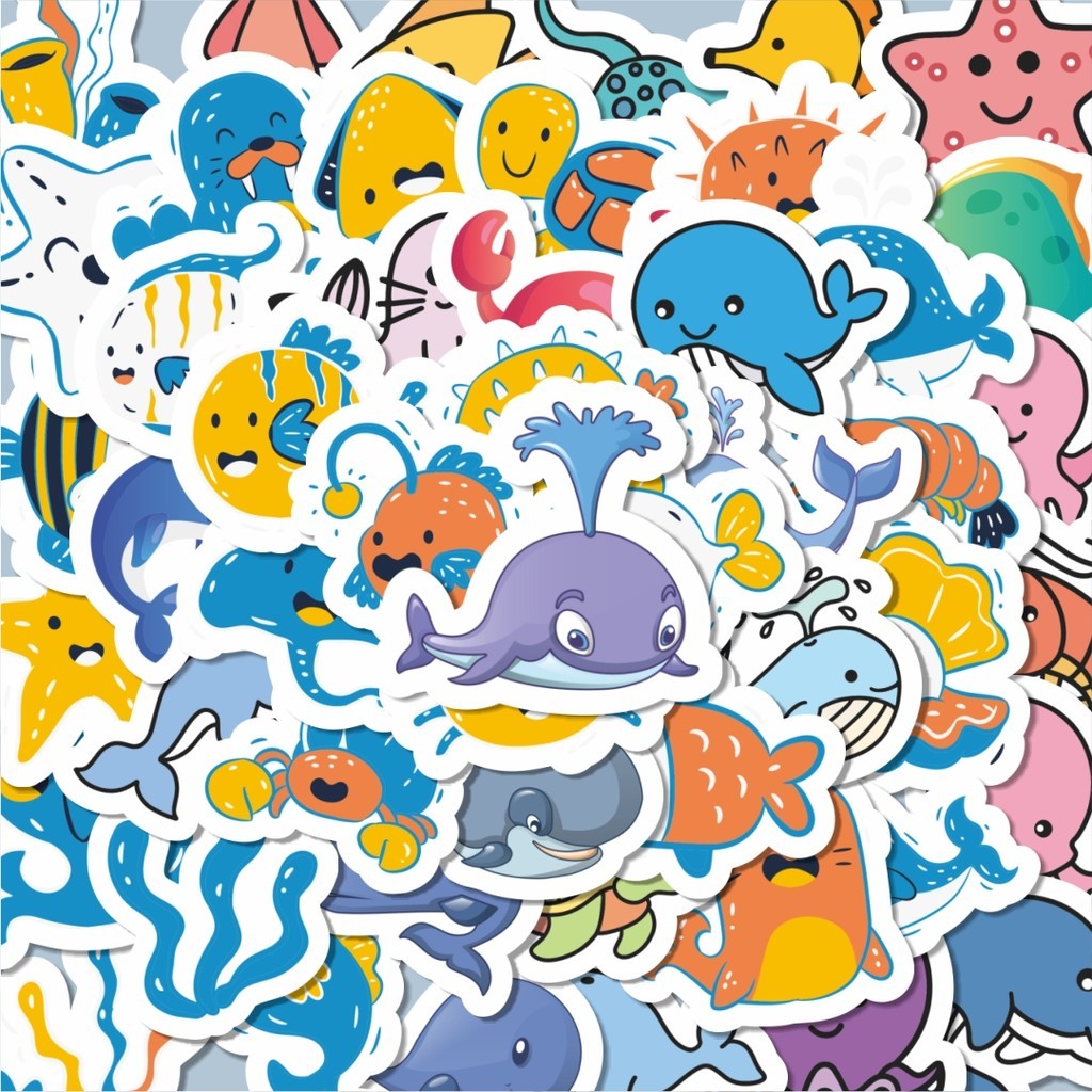 

100PCS Lucu Stiker Cartoon Marine Animal Baby [Kartun Bayi Hewan Laut] Stiker Aesthetic Stiker Anti Air Stikers Berperekat Waterproof sticker decal buat Motor Helm Buku Journal Koper Casing HP Laptop Botol Minum Hadiah anak