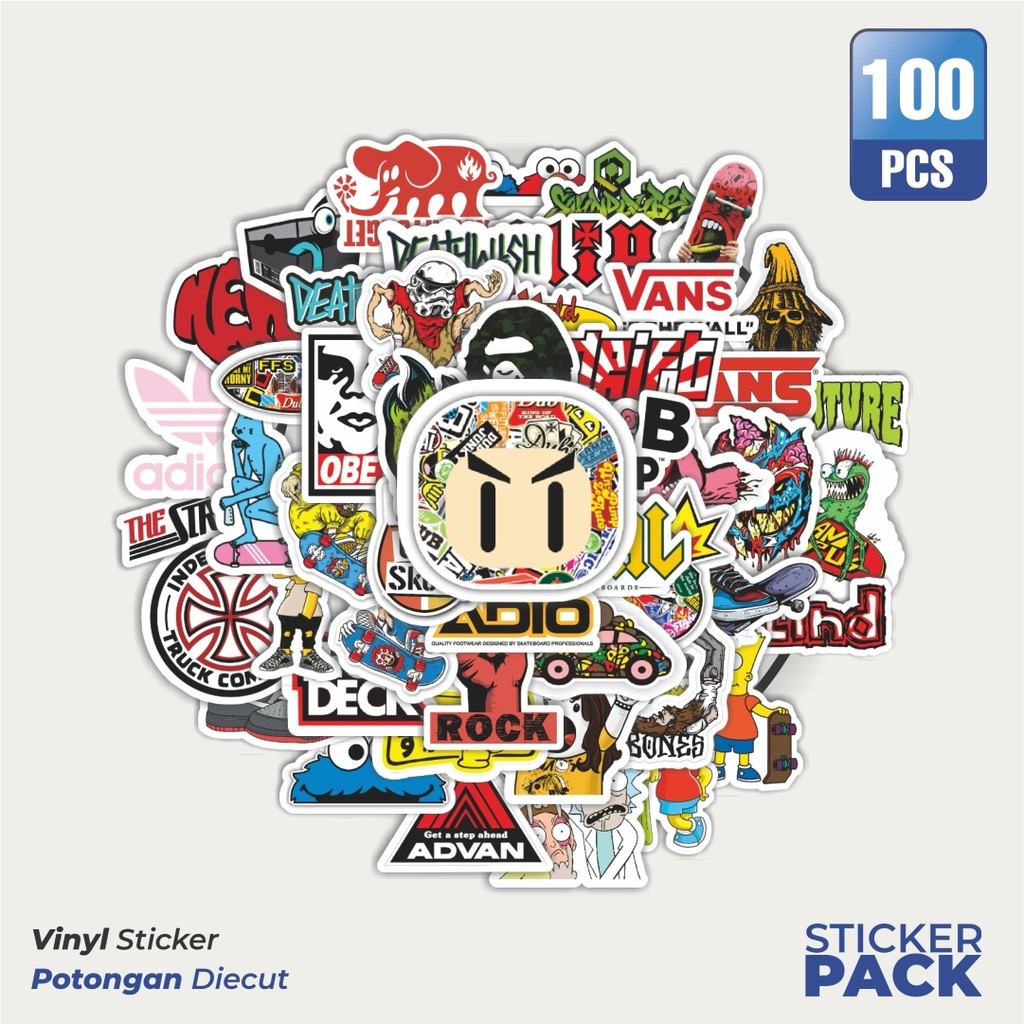 

MURAH 100 PCS Stiker Logo Skateboard Versi 2 Waterproof Aesthetic- Untuk Laptop, Motor, dan Helm - Paper Stationery Pack