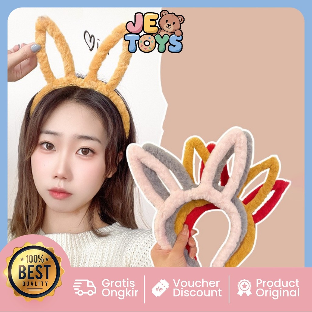 Je Toys F5932 Bando Lucu Karakter Hewan Bulu Halus  Bando Motif Kuping Kelinci Beruang  Bandana Wani