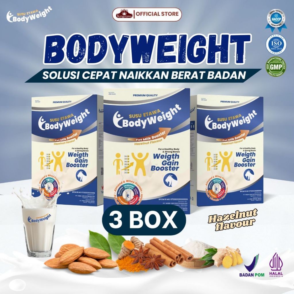 

BodyWeight Susu Etawa Penggemuk Badan Susu Kambing Etawa Membantu Meningkatkan Nafsu Makan dan Masa Otot Kemasan 250gr Paket 3 Box