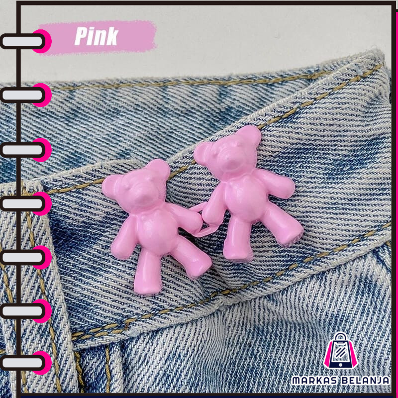 MARKAS kancing jeans bentuk beruang Bahan Metal Dapat Dilepas Kancing Jeans Metal Bebas Jahit 2Pcs C