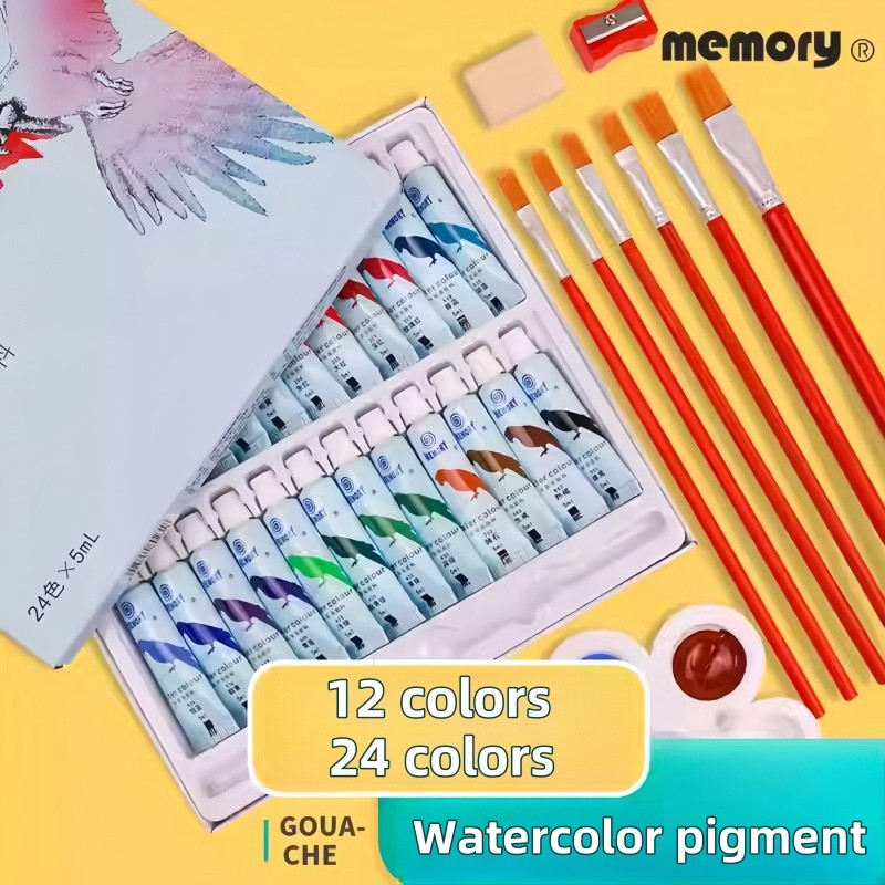 

12/24 color tube with watercolor pigments (5ml/0.17oz), rich pigments, easy to mix, suitable for artists, beginners, students