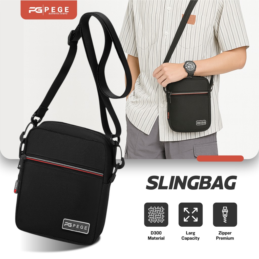Tas Selempang Polos Unisex PEGE Caden Sling Bag Pria Wanita - PG 9117
