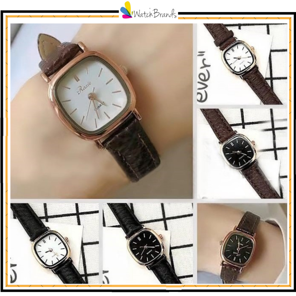 RM001 Jam Tangan Wanita Pria Couple Polos Casual Dial Segi Fashion Analog Quartz Simple Strap Kulit 
