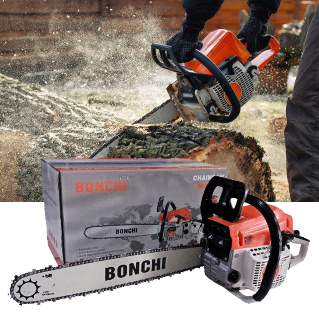 

GERGAJI MESIN BONCHI TIPE MS-251. CHAINSAW 22 INCH. GERGAJI MESIN POTONG KAYU. MESIN SENSO BENSIN gergaji