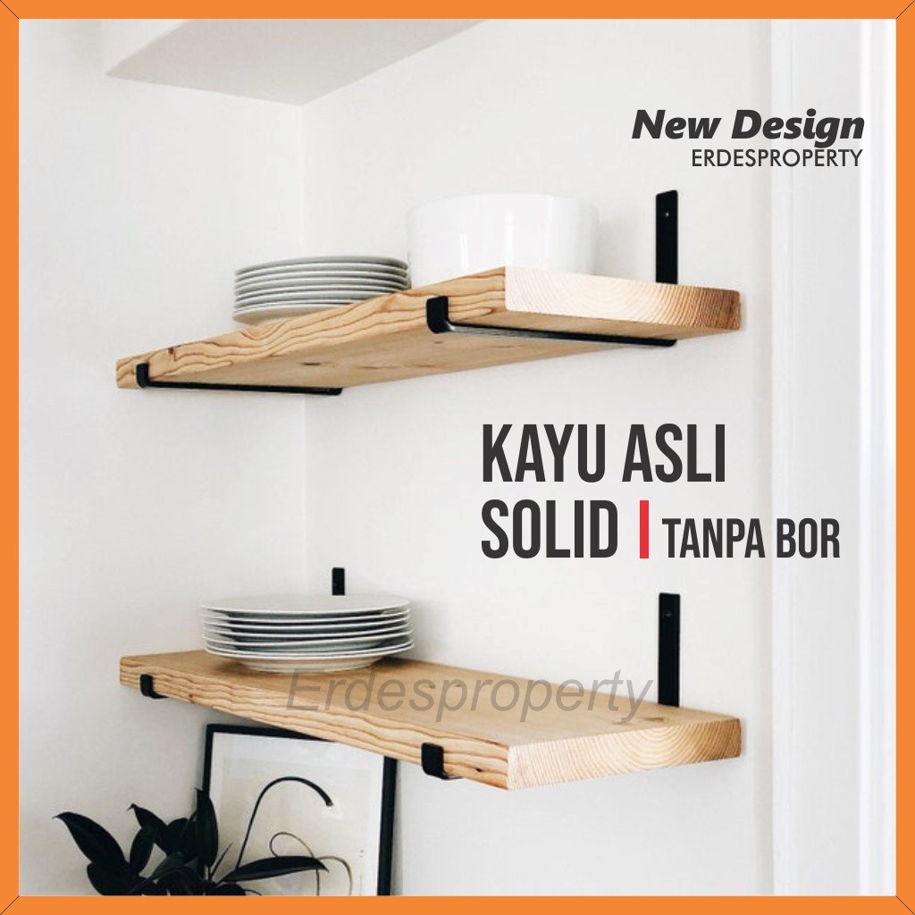 [Cod] Rak Dinding Buku Ambalan Kayu Asli Tempel Melayang / Bumbu Dapur / Kamar Dekorasi Dinding Luas