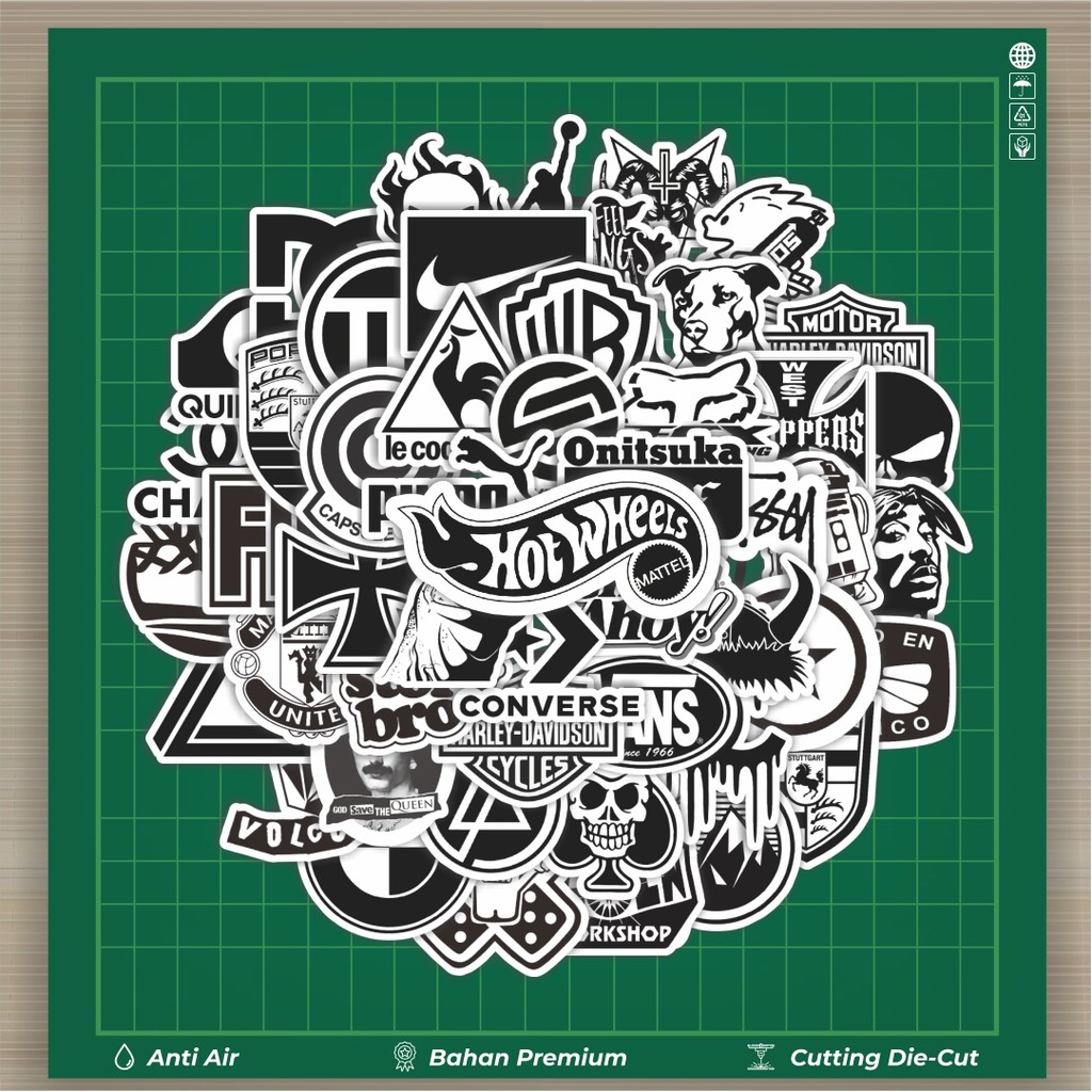 

HOT 50 PCS STIKER Stiker Random Logo Brand Black & White Versi 5 Stiker Fashion Cars Decal Dingin Kartu Album Custom Vinyl Anti Air- Sticker Aesthetic Buku Journal Koper Casing HP Tablet Laptop Helm Motor Botol Minum