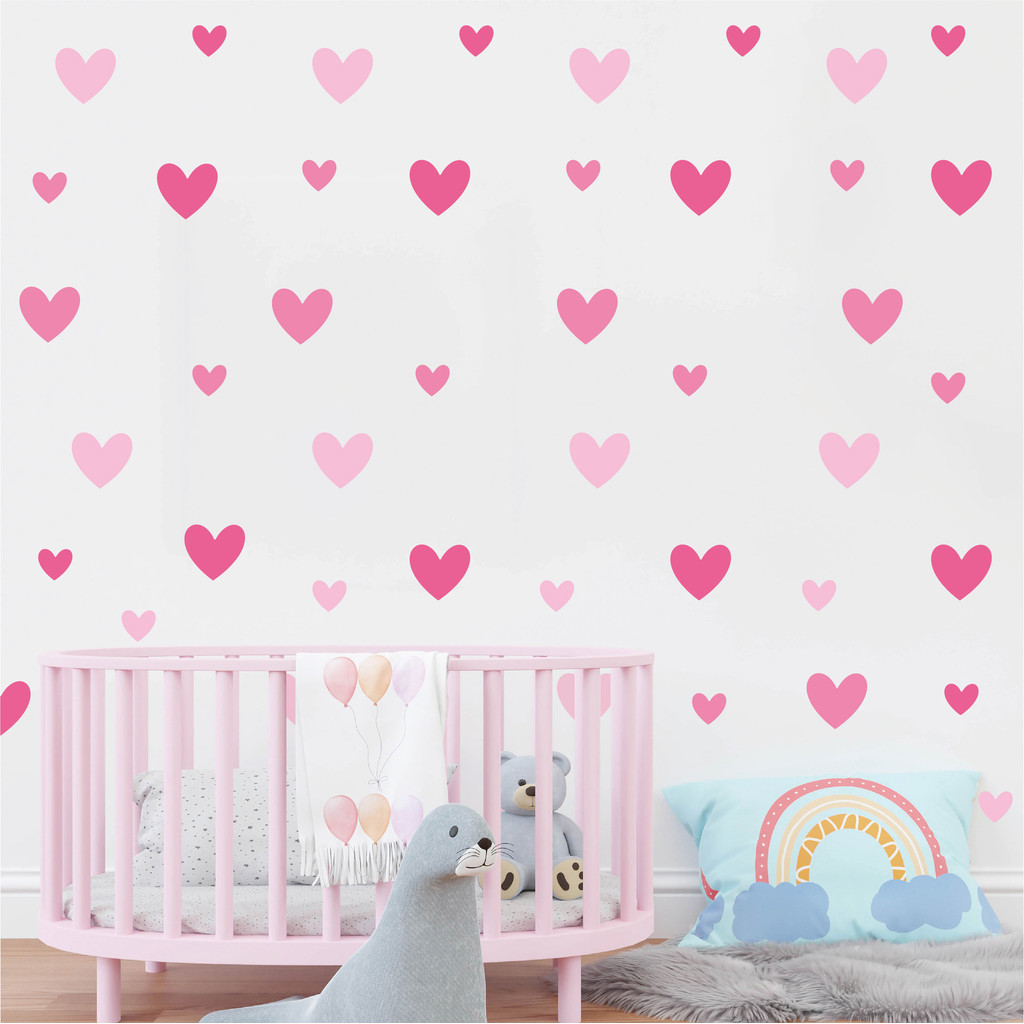 

Cartoon Wall Stickers for Kids Room, Pink Heart Nursery Decor Self-Adhesive Decals for Bedroom Clothing Store