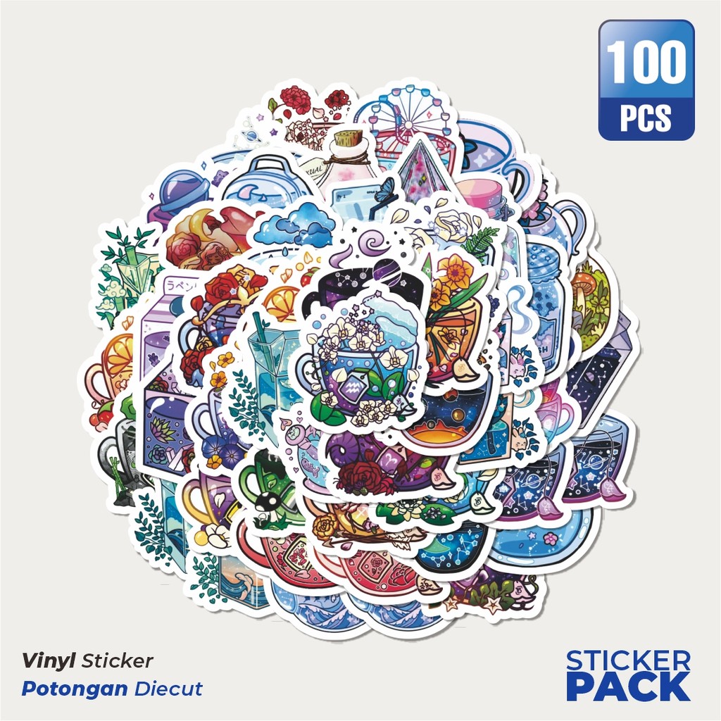 

Super Hemat! 100 PCS Stiker Colorful Cups Waterproof Aesthetic- Untuk Laptop, Motor, dan Helm - Paper Stationery Pack