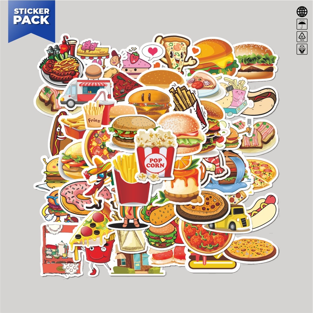 

[100PCS]Stiker Pack Stiker Food Delicious [Makanan Lezat] Aesthetic Vinyl Anti Air Dekorasi Sticker Laptop Buku Journal Koper Helm Casing HP Gitar Helm Skateboard