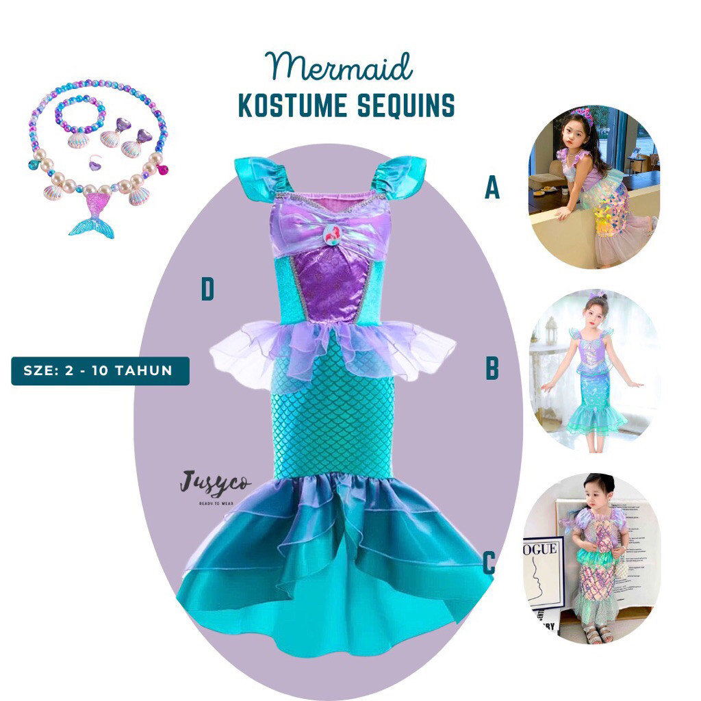 ARUMBINA Mermaid Sequins Dress / Kostum Mermaid Anak Perempuan