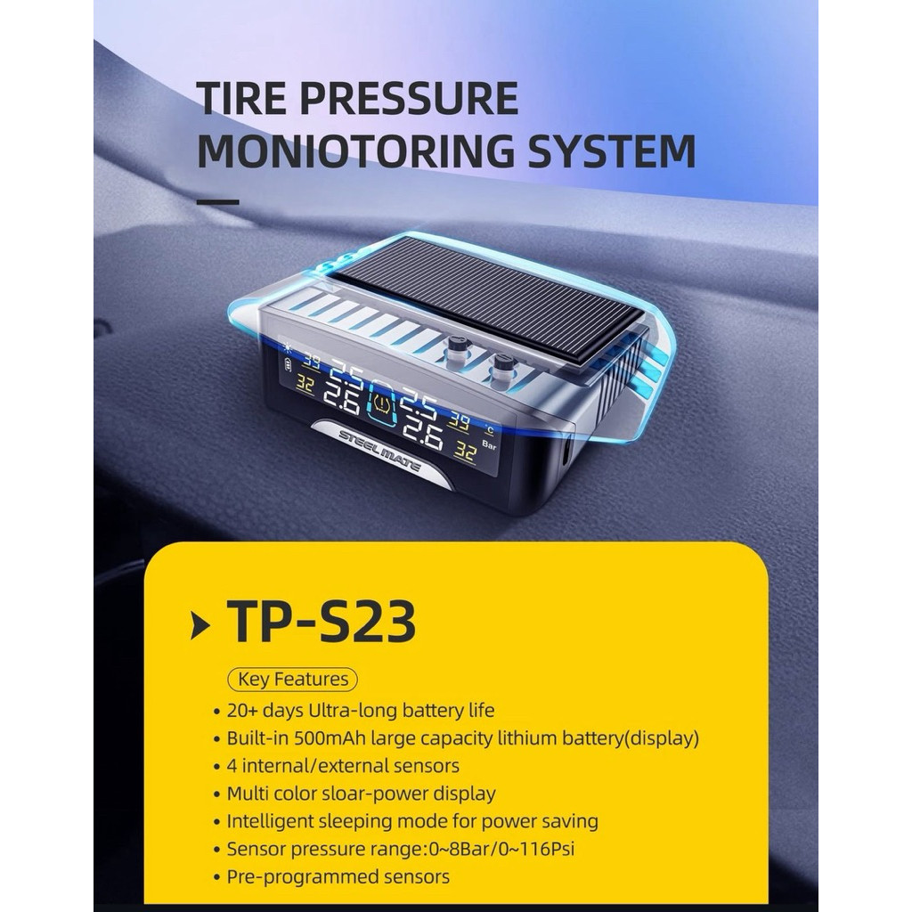 TPMS Steelmate, Tire Pressure Monitoring System TPMS Steelmate TP-S23 (External Sensor) Pengukur Tek