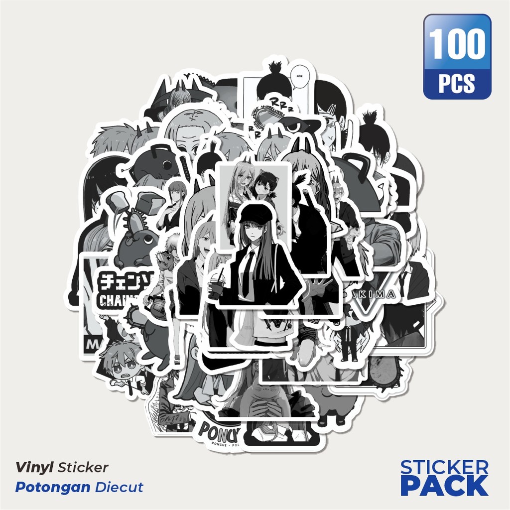 

Stiker Vinyl Stiker Anime Chainsaw Man Classical Black & White Waterproof Aesthetic- Untuk Laptop, Motor, dan Helm - Paper Stationery Pack