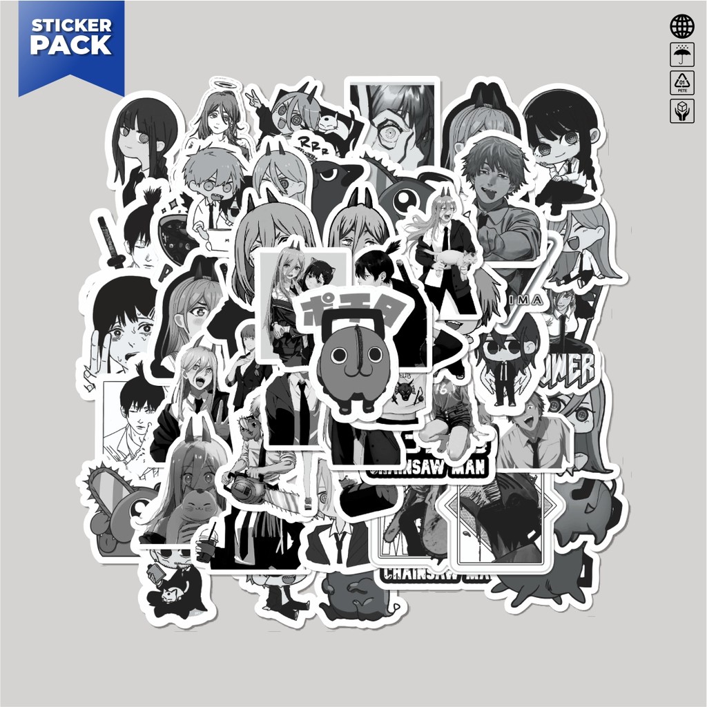 

[100PCS]Stiker Pack Stiker Anime Chainsaw Man Classical Black & White Aesthetic Vinyl Anti Air Dekorasi Sticker Laptop Buku Journal Koper Helm Casing HP Gitar Helm Skateboard