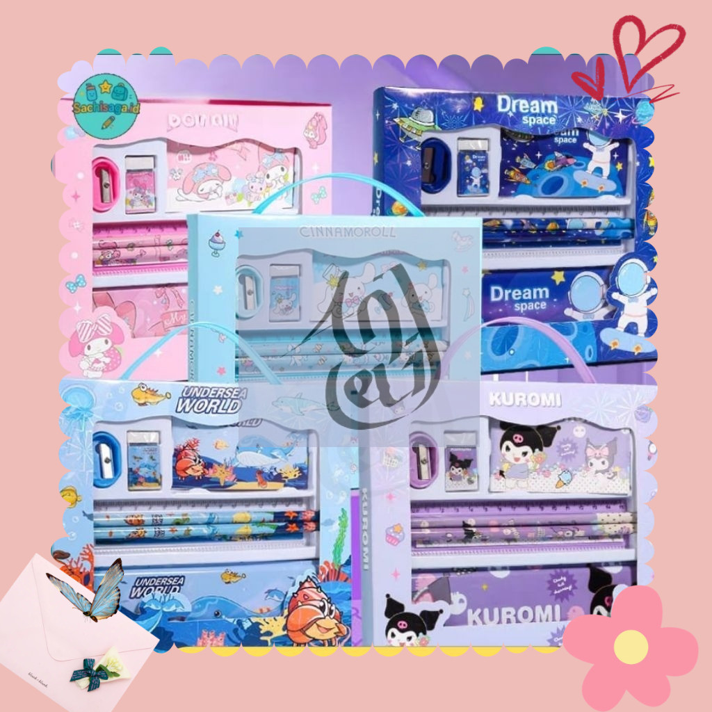 

Stationery Set 7 In 1 Penggaris Pensil Penghapus Rautan Kotak Pensil