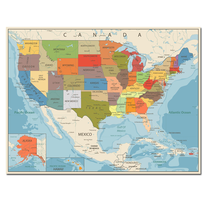 

New USA United States Map Poster Size Wall Decoration Large Map of The USA 80x60cm English version