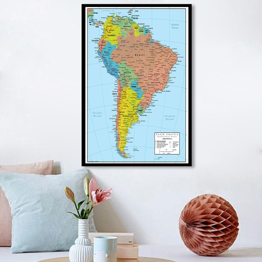 

The South America Map Wall Art Poster Spray Canvas Painting Travel School Supplies Living Room Home Decor 42*59cm