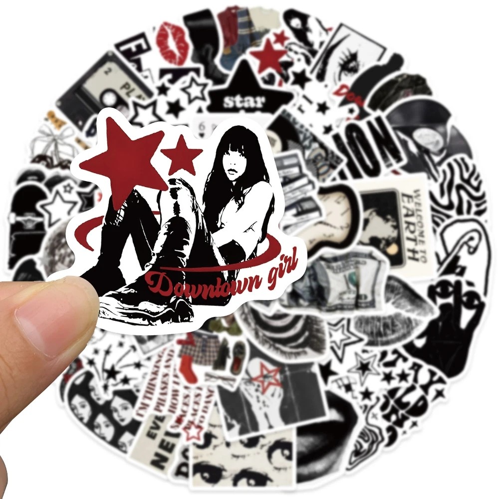 

50Pcs Black And White Downtown Girls Y2K Stickers Aesthetic Y2K DIY Phone Guitar Laptop Notebook Suitcase Cup Waterproof Sticke