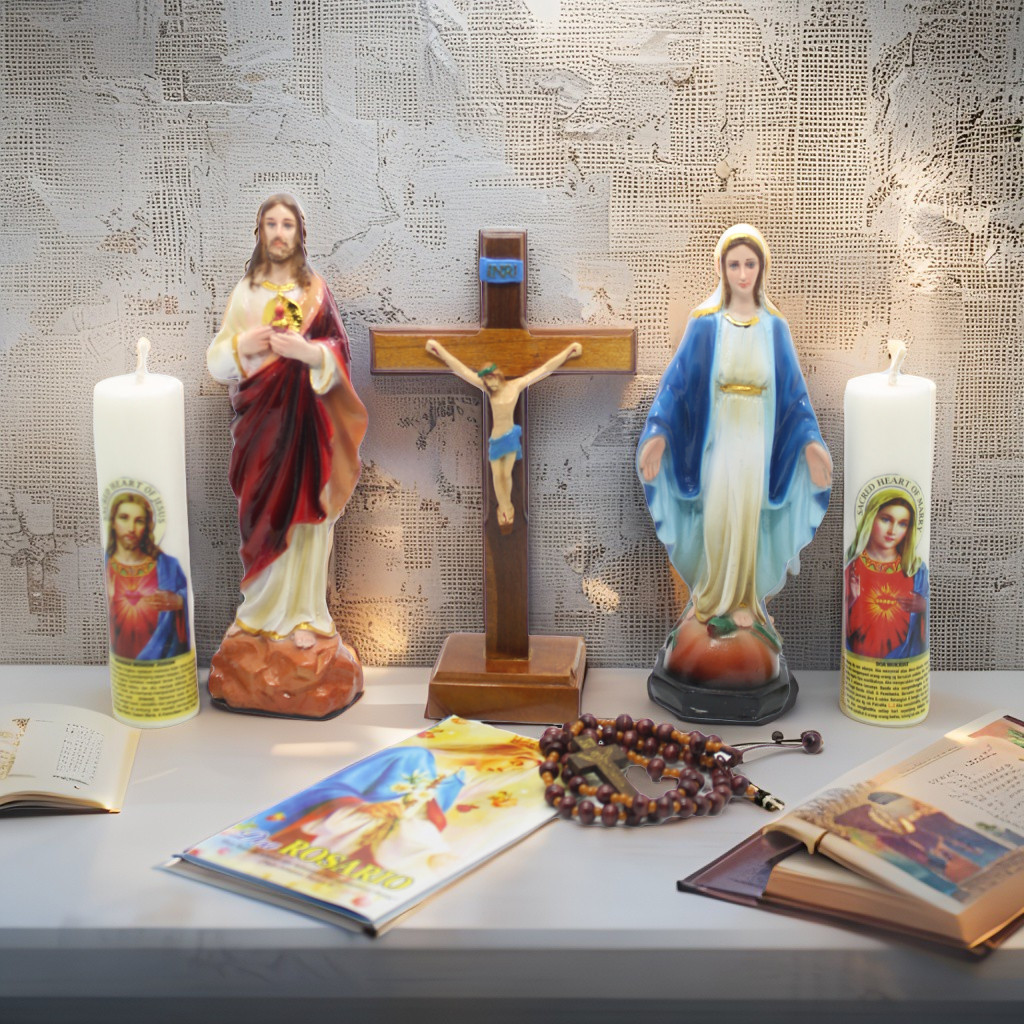 SET DOA KATOLIK LENGKAP / SALIB DUDUK KATOLIK / PATUNG BUNDA MARIA YESUS / ROSARIO / SALIB YESUS