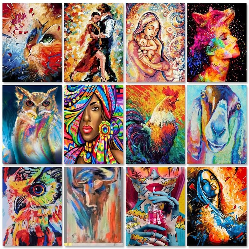 

RUOPOTY Diy Painting By Numbers Kits Colorful Women Figure Painting Acrylic Paint On Canvas By Numbers 60x75cm For Wall Art Pict
