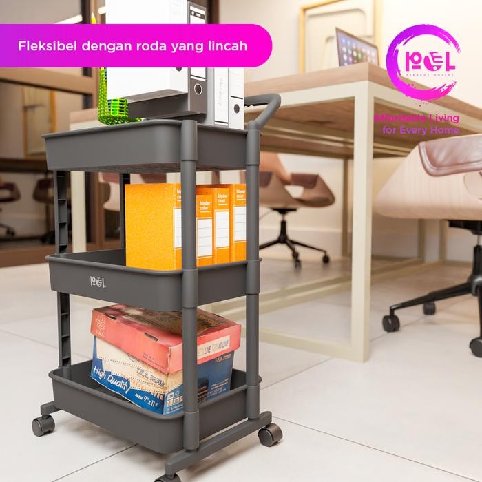[POL] COD Rak Troli Kamar Serbaguna Warna Hitam  | Rak Troli Kamar Tidur ABS Removable 3 Susun Tegak