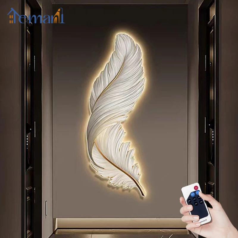 Ready & Remote120 cm Lampu Dinding Minimalis lampu hias dinding lampu bulu putih lampu daun LED remo