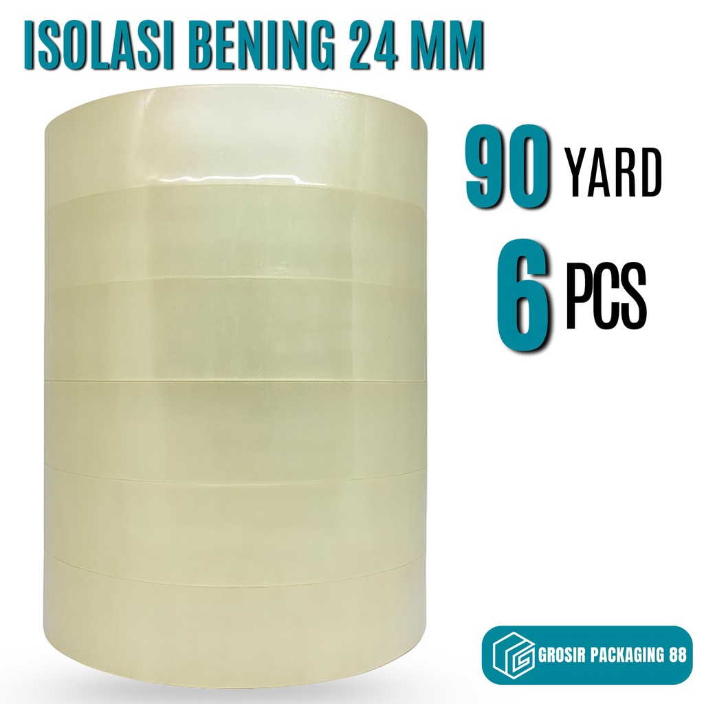 

6 PCS Lakban 24MM 72 90 100 yard Isolasi Bening 1 Inch Inci OPP Plakban ATK Perekat Solatip