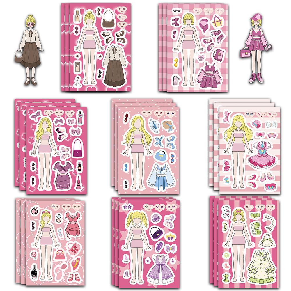 

8PCS Cartoon Pretty Girl's Wardrobe Dress Up Collage Scrapbooking Collage Material Phone Desktop Wall Decoration Stickers ﻿