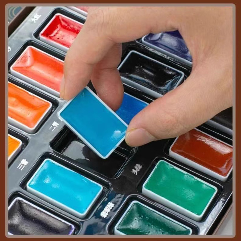 

12/24 Color Solid Chinese Painting Pigments Bright Colors for Chinese Painting Creation Outdoor Sketch Calligraphy Seal Carving