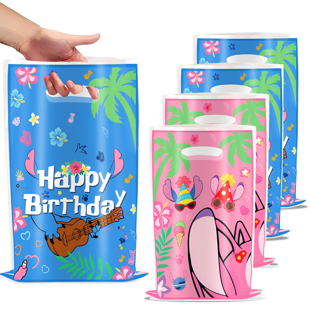 

New Blue Pink Stitch Party Gift Bags Girls Birthday Plastic Cookies Loot Bags Candy Boys Girls Favor Baby shower Supplies