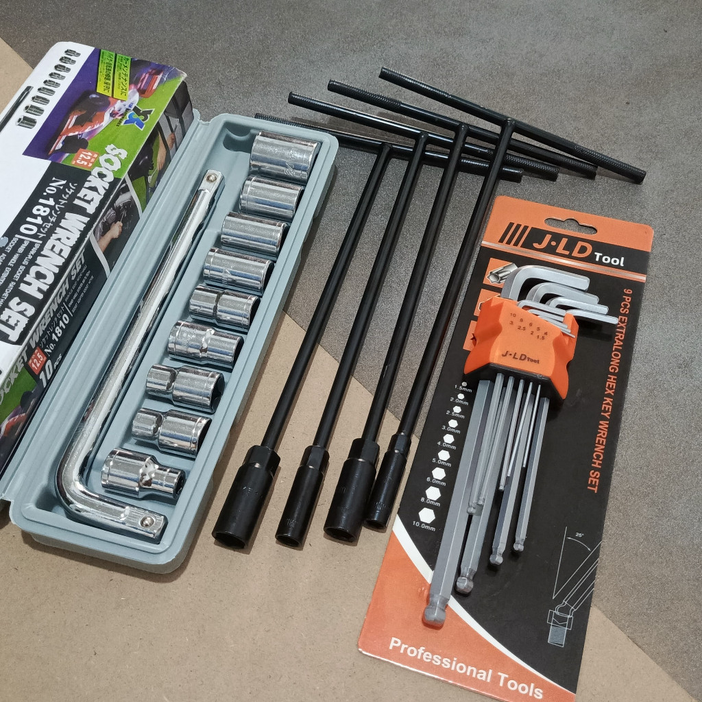 PROMO PAKET TOOLS SET / ALAT KUNCI  / KUNCI T 4 PCS 8,10,12,14 MM + KUNCI SHOCK 12 PCS 8-24 MM 6PT K