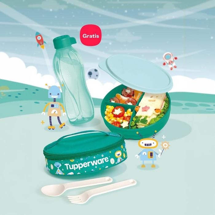 [New Collection]Promo Tupperware blue yummy pink sweety set kotak makan bekal anak - Hijau