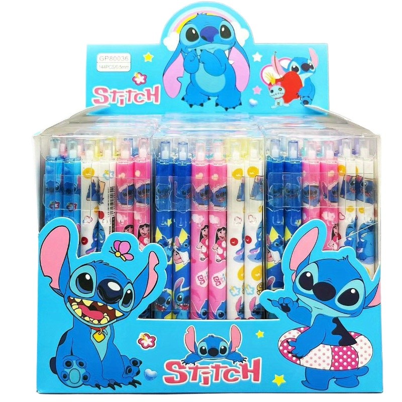 

12Pcs/Set Cartoon Lilo and Stitch Gel Pens 0.5mm Black Ink Ballpoint Pen for School Office Supplies Stationery Birthday Gift