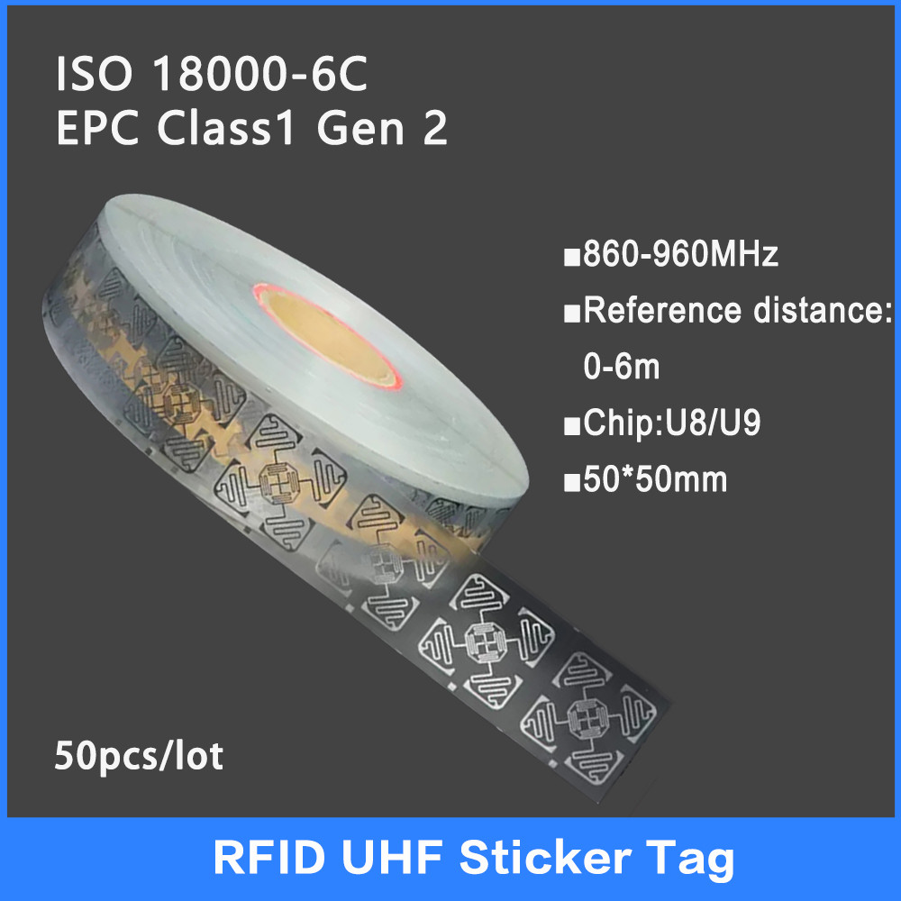 

50PCS UHF RFID Dry Inlay Tag 18000-6C 860-960MHz RFID UHF Sticker Label U8/U9 Chip Electronic label 915 MHz High Quality