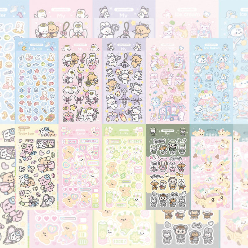 

Korean Cute Cartoon Rabbit Bear Stickers Hand Account Phone Case Ipad Planner Diary Scrapbook Stationery DIY Decorative Stickers